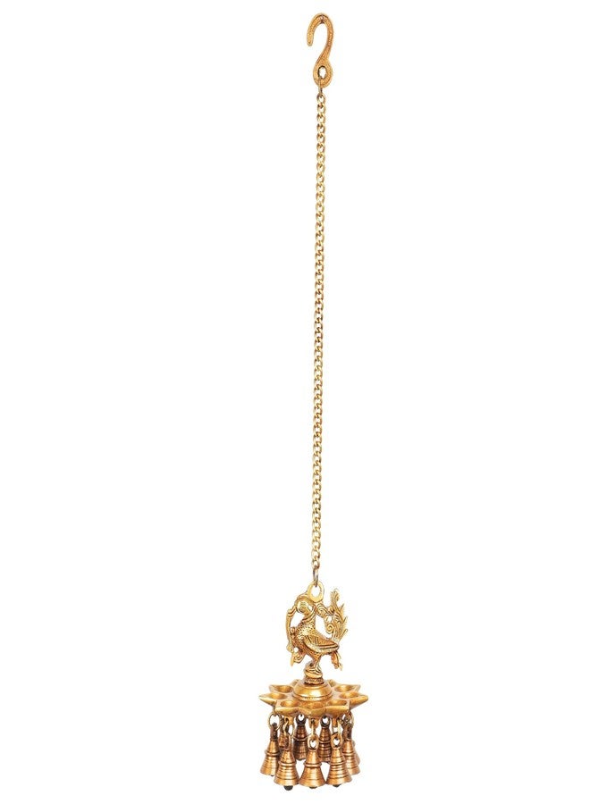 Mla's Decor Brass Peacock Design Hanging Diya with Heavy Bells Brass Product Decorative Showpiece Bells for Home Mandir Temple Living Room Pooja Decorative Items - Image 4